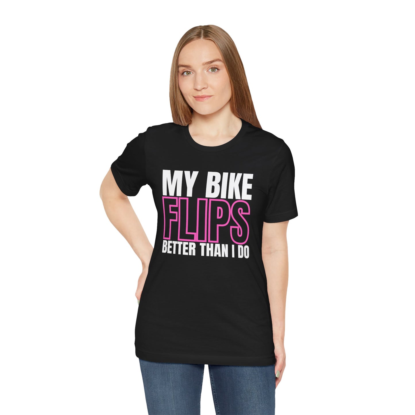 My Bike Flips Better Than I Do Trackday T-Shirt - Pink Fluo